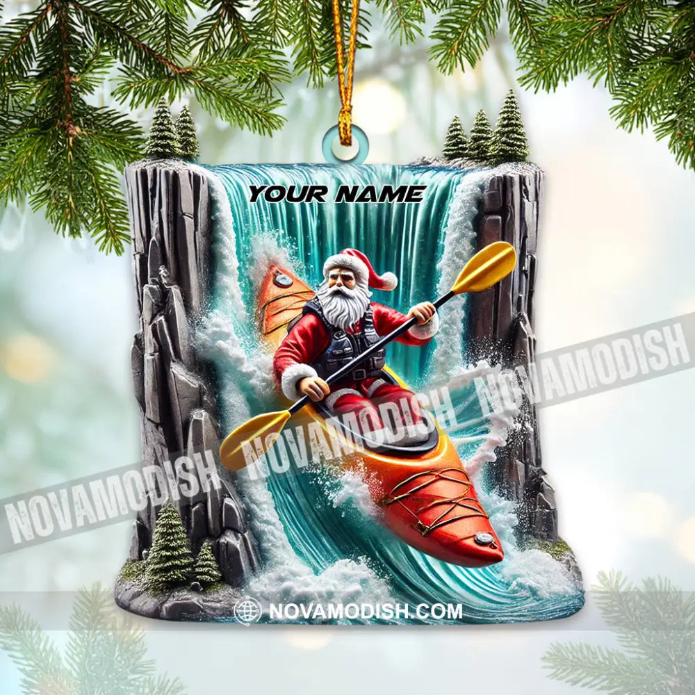 Santa White Water Rafting Christmas Ornament Personalized