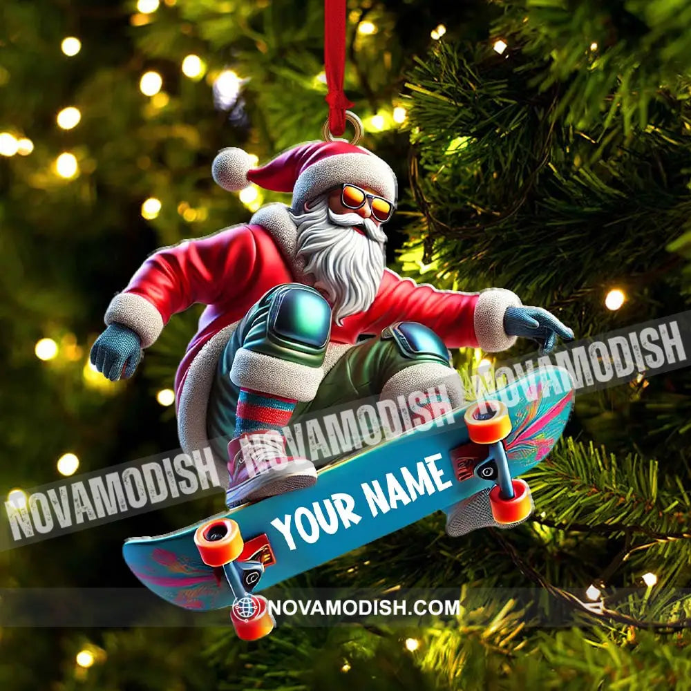 Skateboarding Santa Christmas Ornament Personalized