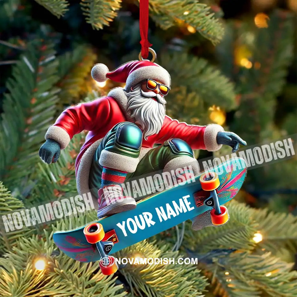 Skateboarding Santa Christmas Ornament Personalized