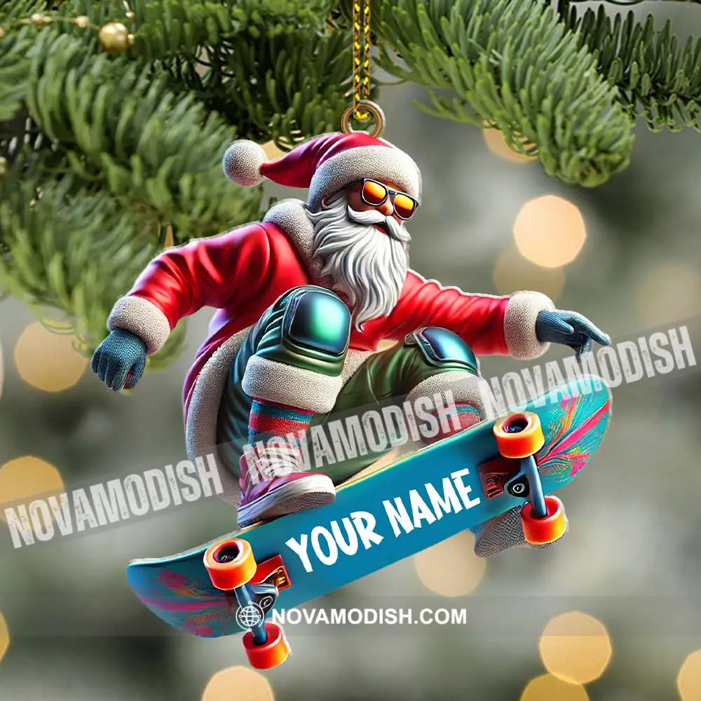 Skateboarding Santa Christmas Ornament Personalized