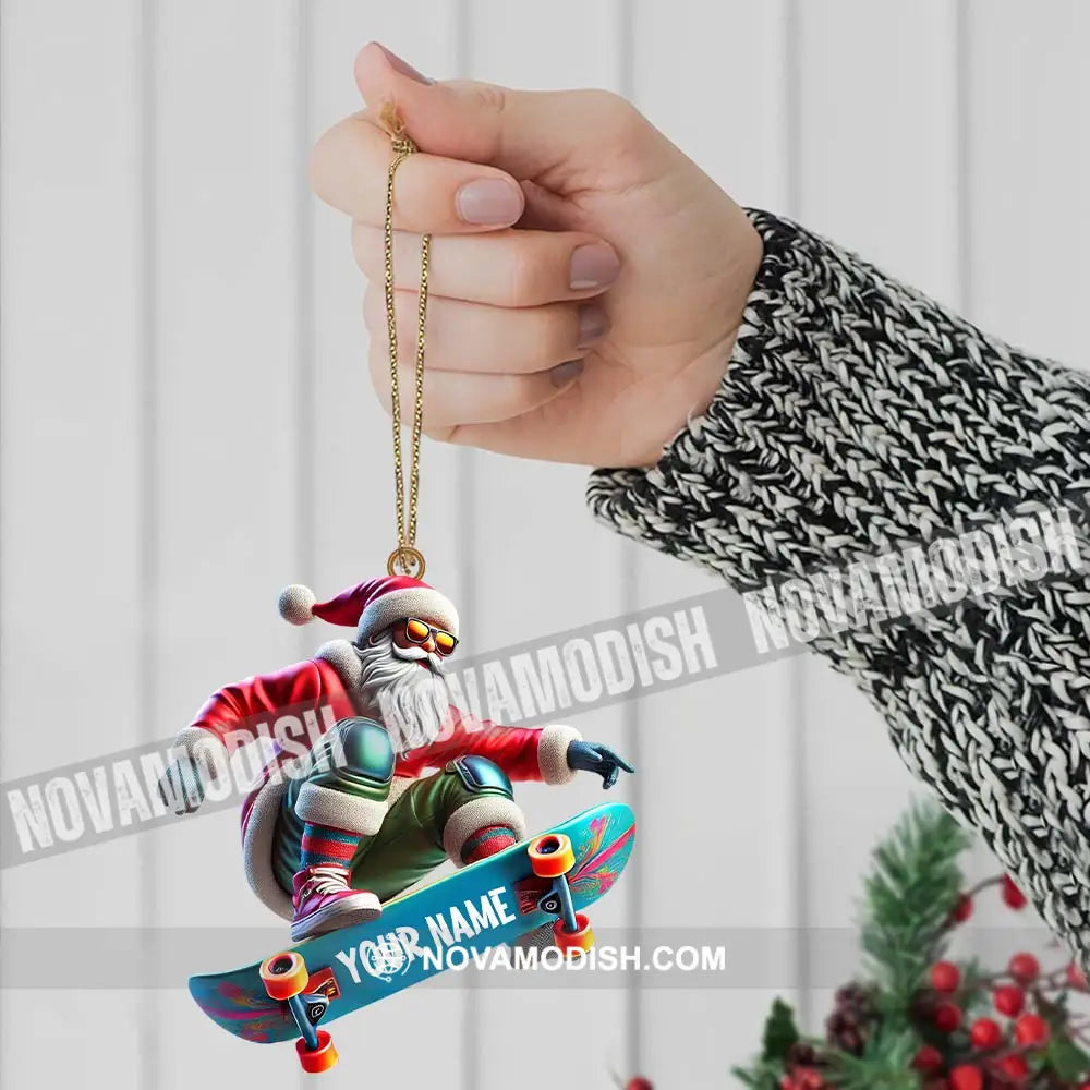 Skateboarding Santa Christmas Ornament Personalized