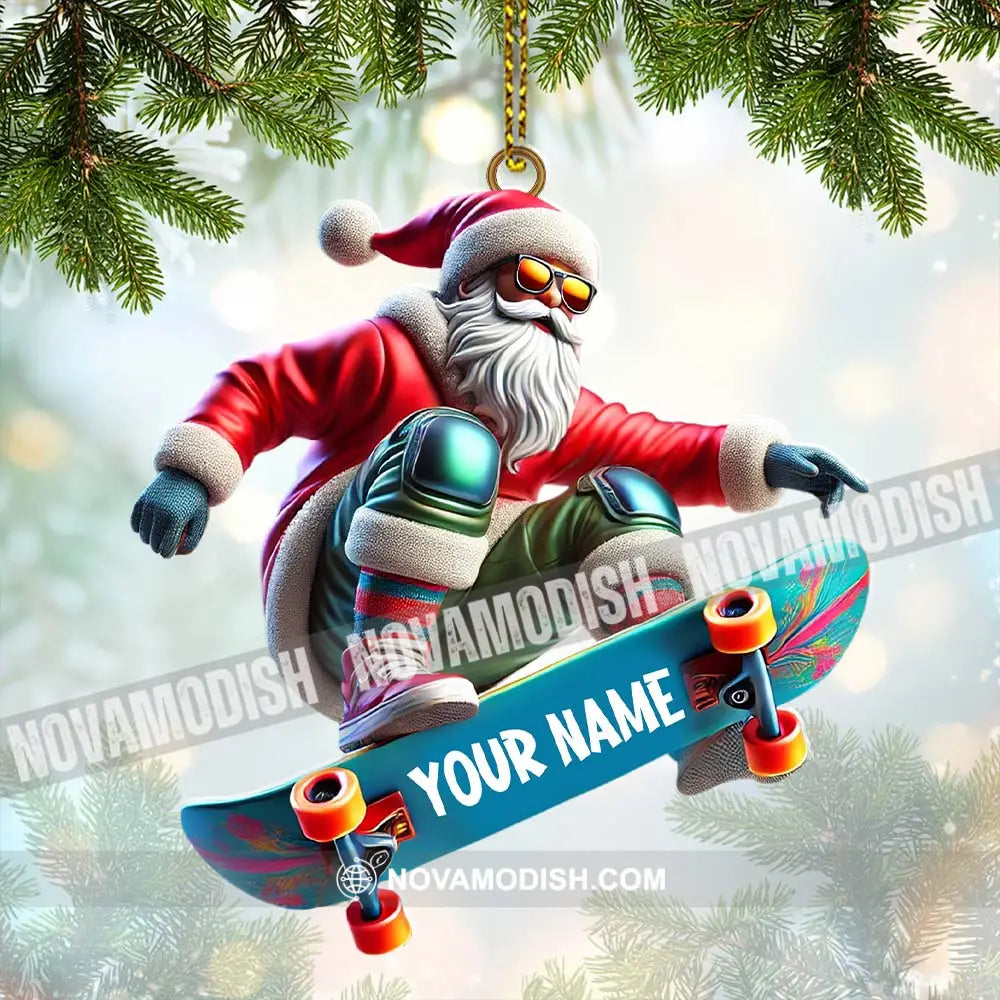 Skateboarding Santa Christmas Ornament Personalized