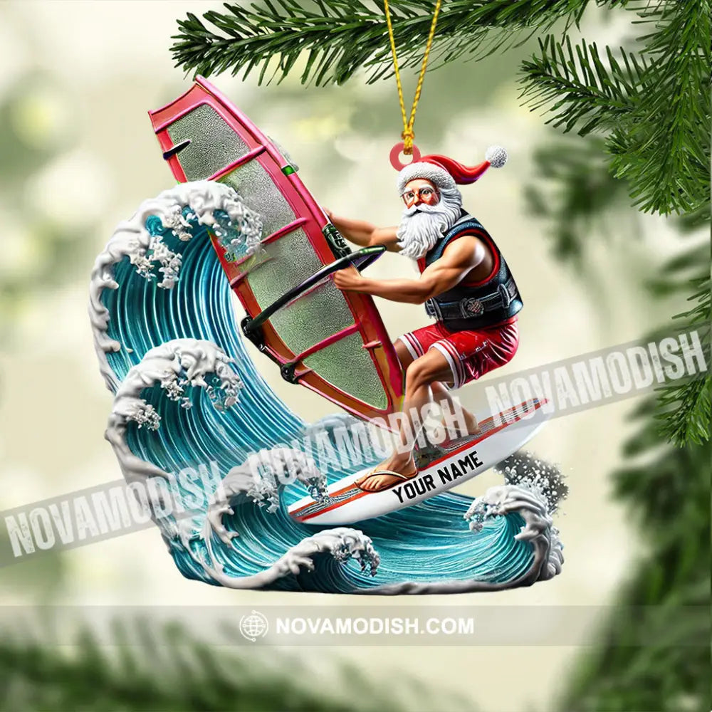 Surfing Santa Christmas Ornament Personalized