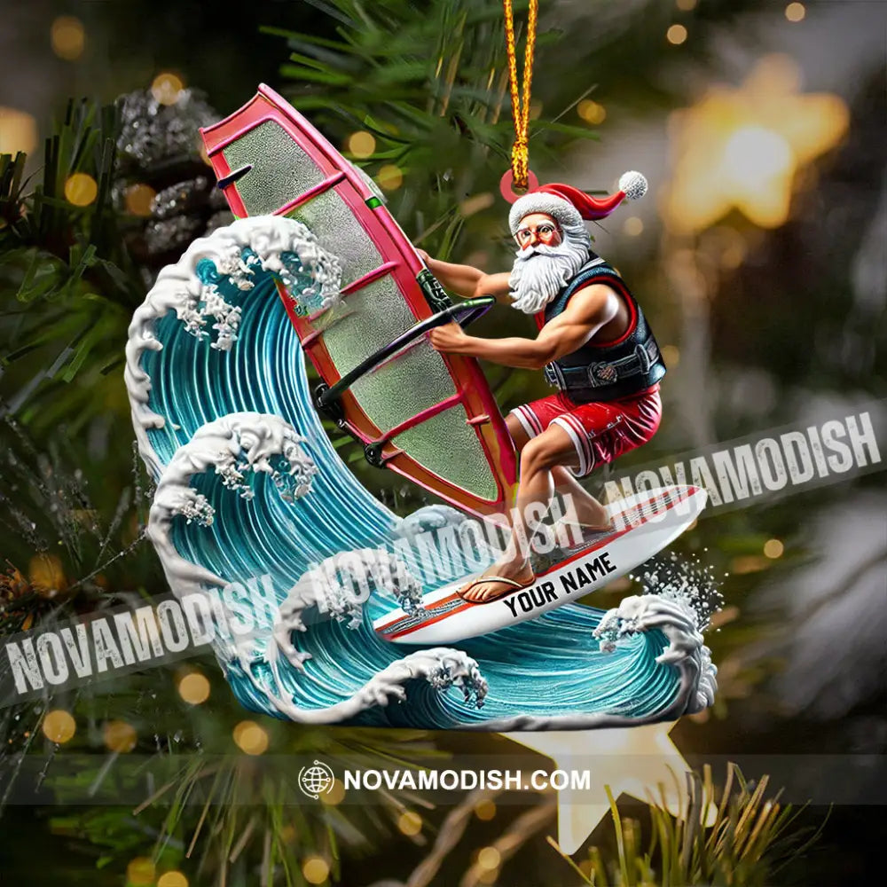 Surfing Santa Christmas Ornament Personalized