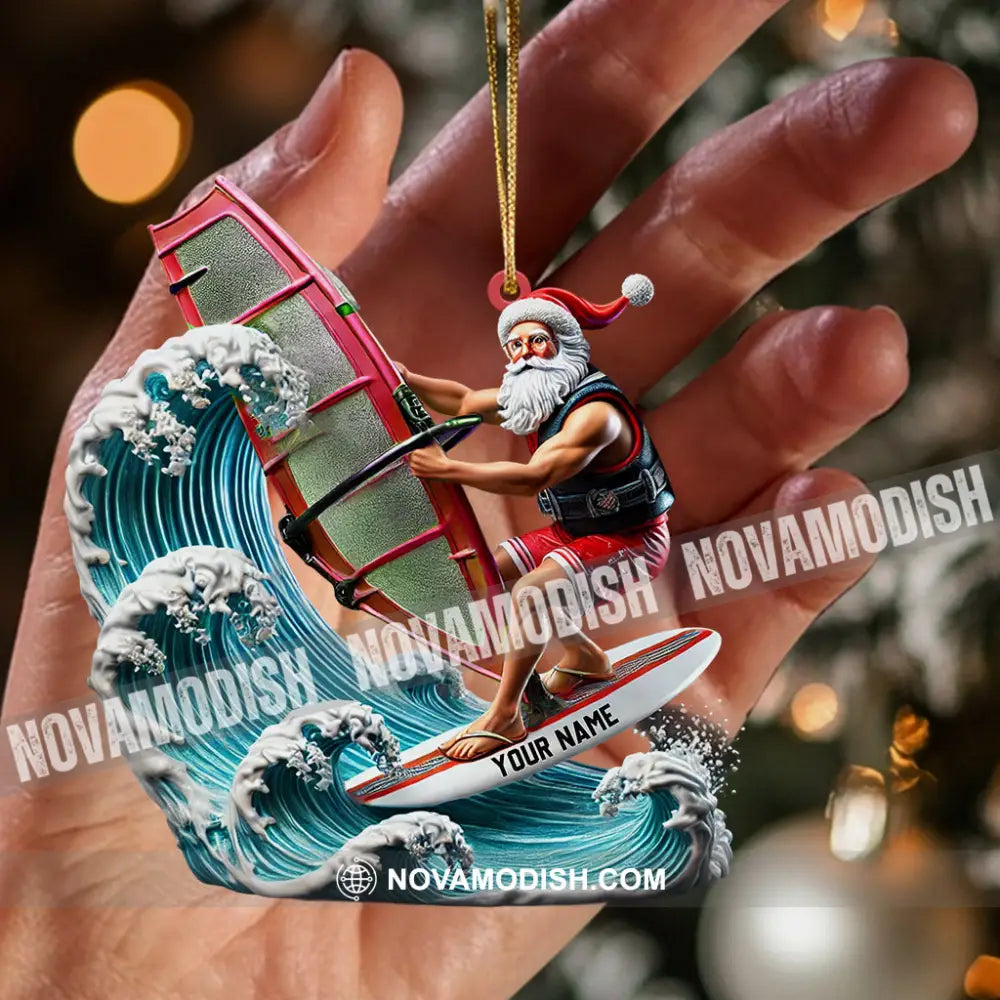 Surfing Santa Christmas Ornament Personalized