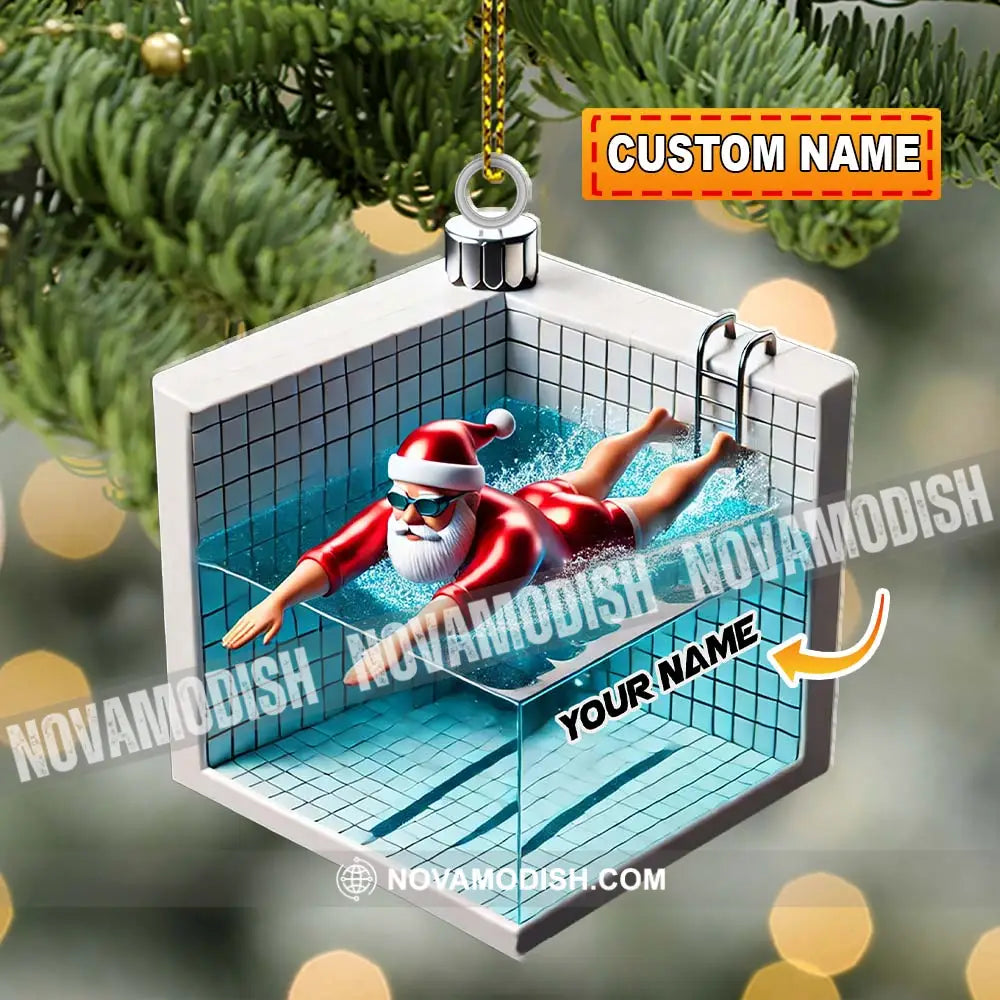 Swimming Santa Christmas Ornament Personalized