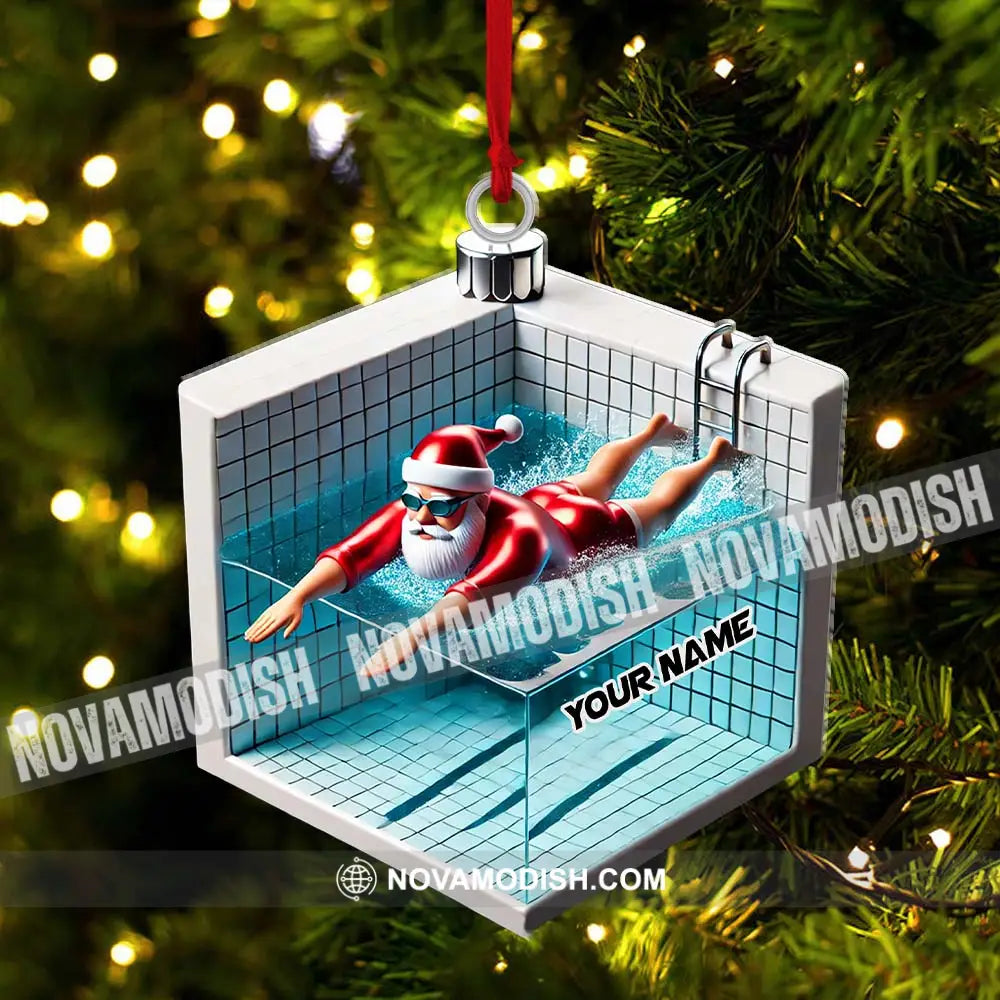 Swimming Santa Christmas Ornament Personalized