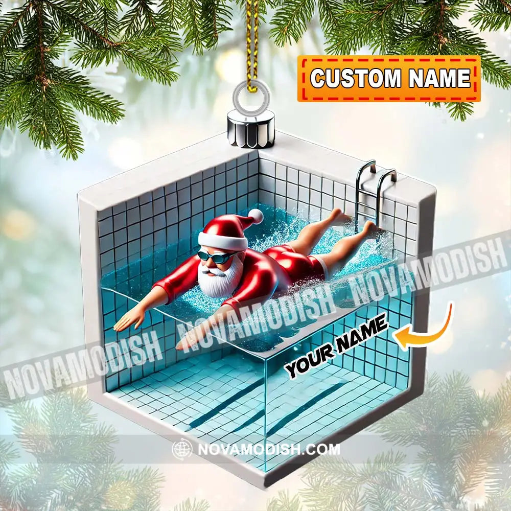 Swimming Santa Christmas Ornament Personalized 3.54’’ / 1