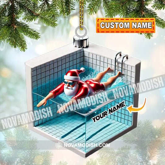 Swimming Santa Christmas Ornament Personalized 3.54’’ / 1