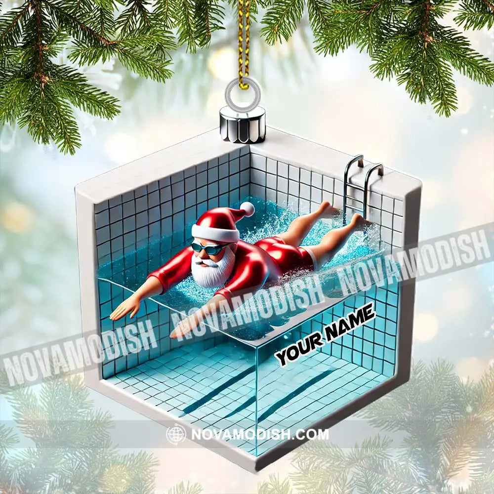 Swimming Santa Christmas Ornament Personalized