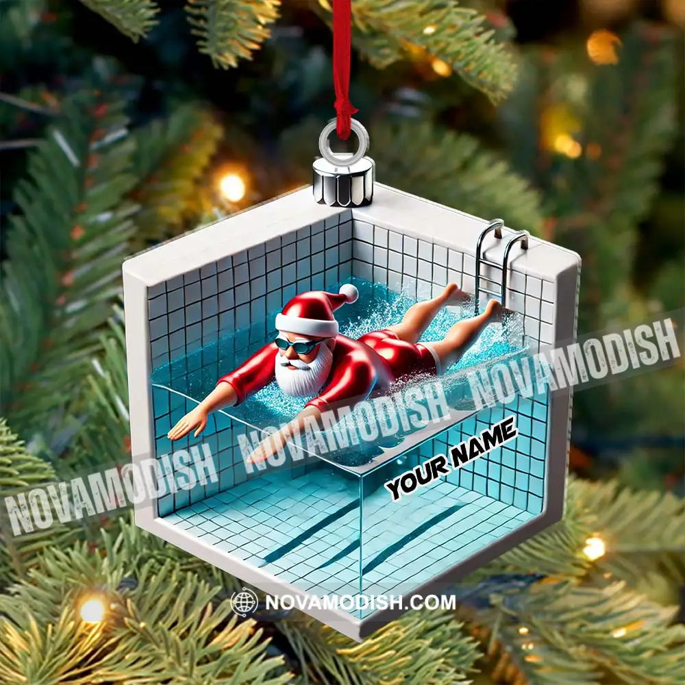 Swimming Santa Christmas Ornament Personalized