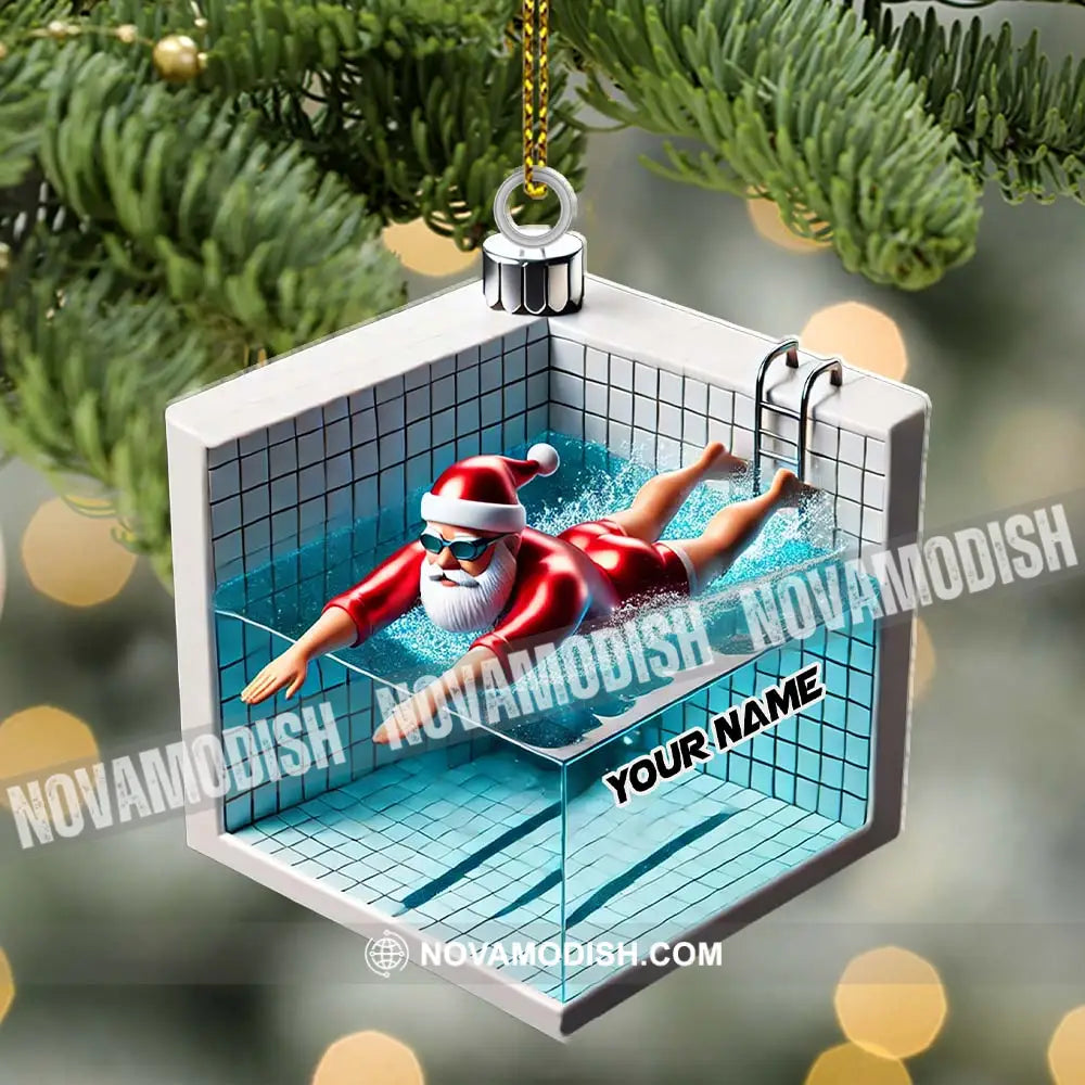 Swimming Santa Christmas Ornament Personalized