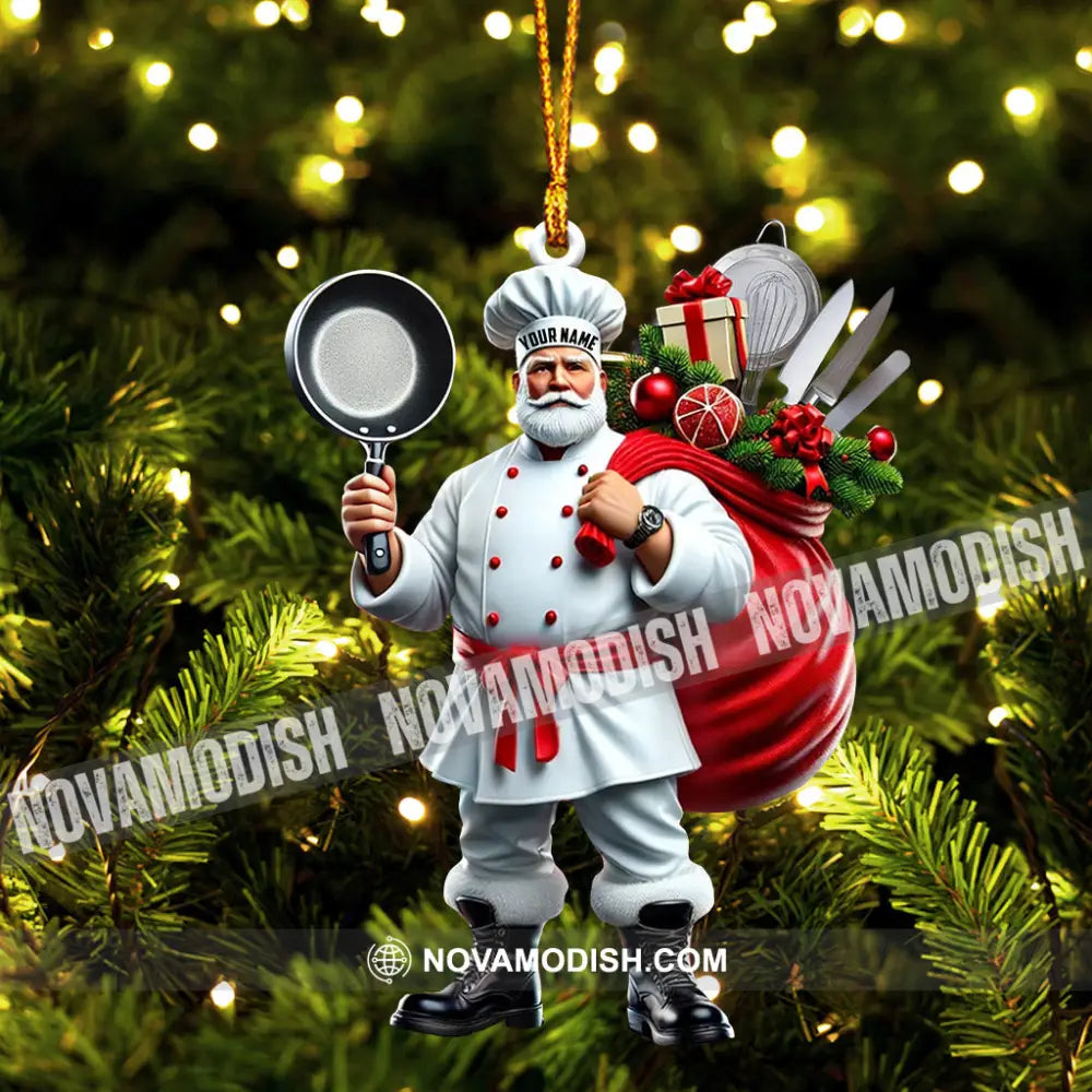 The Chef Santa Coming Christmas Ornament Personalized