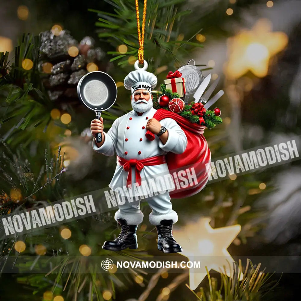 The Chef Santa Coming Christmas Ornament Personalized