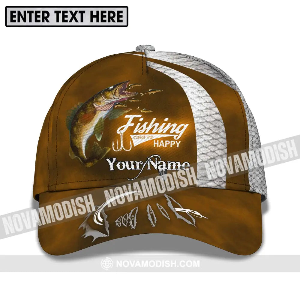 Unisex Cap Custom Fishing Makes Me Happy Cap Cap