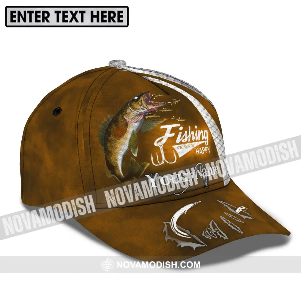 Unisex Cap Custom Fishing Makes Me Happy Cap Cap