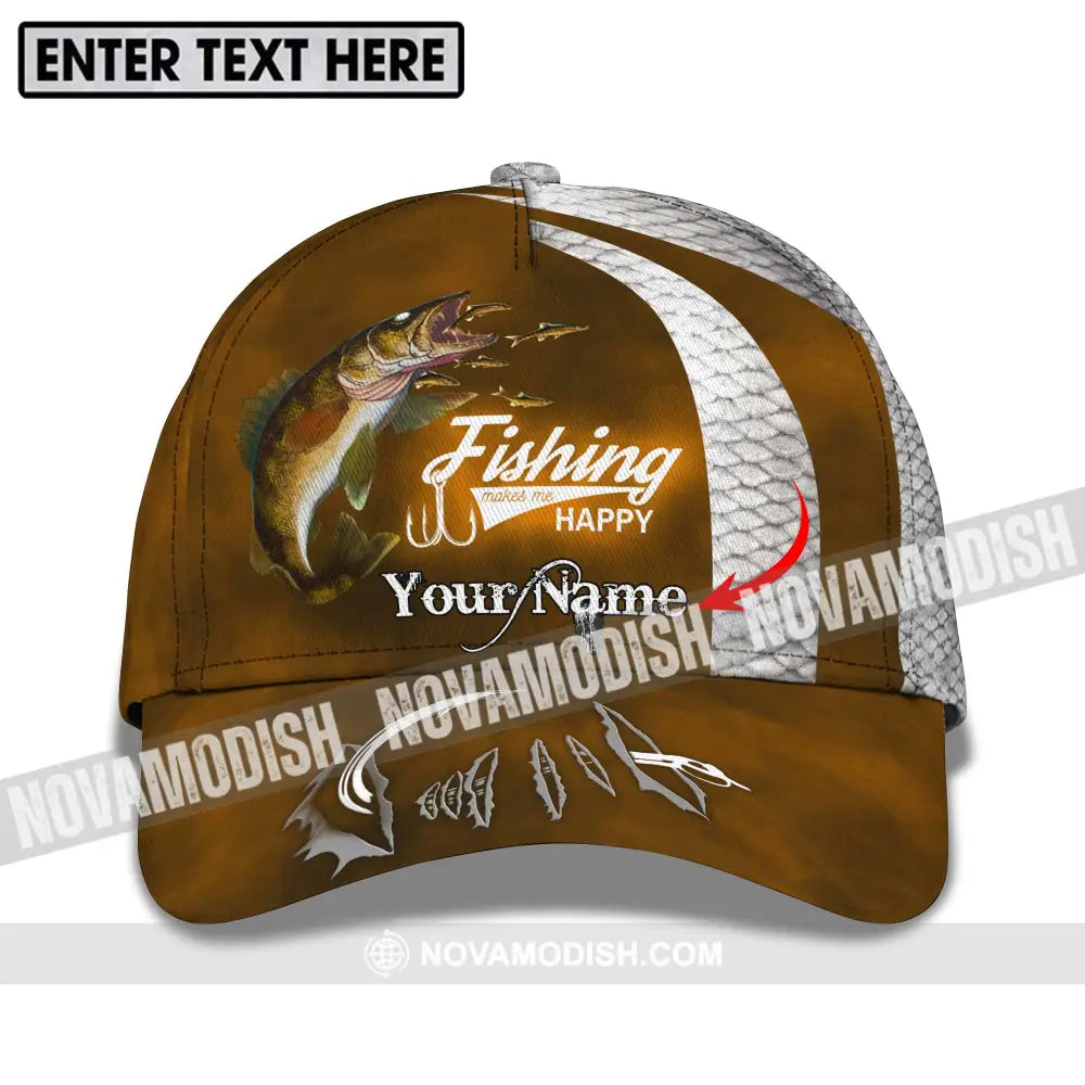 Unisex Cap Custom Fishing Makes Me Happy Cap Cap