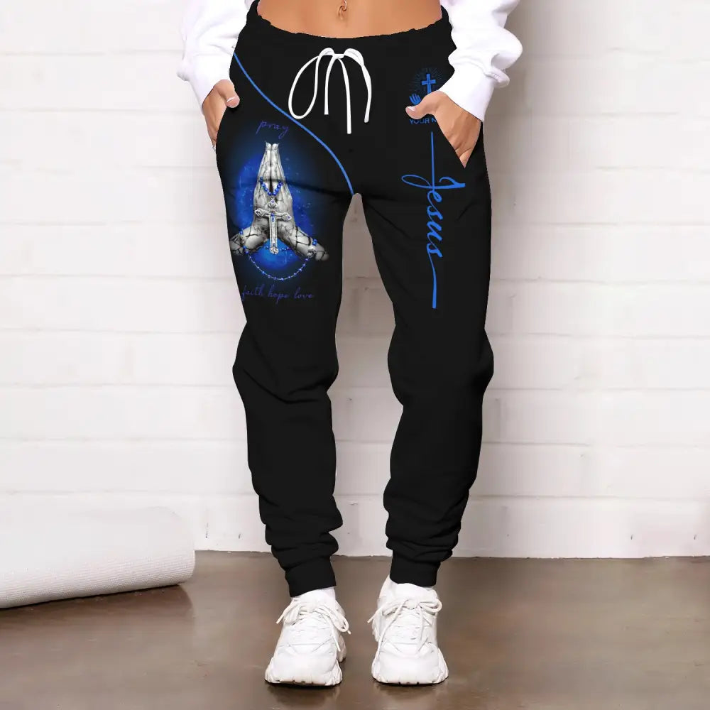 Unisex Clothing Custom Jesus Pray Faith Hope Love Jogger Pants Gift For Christian