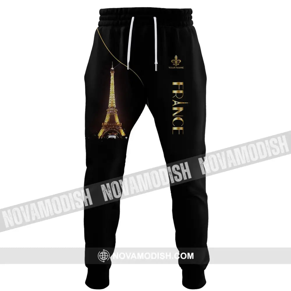 Unisex Pants - Custom Name Pants - Light Eiffel Tower France Jogger Pants Pants