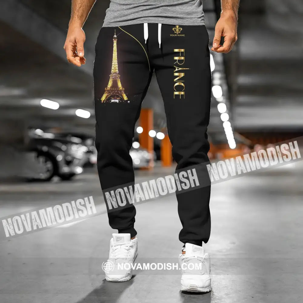 Unisex Pants - Custom Name Pants - Light Eiffel Tower France Jogger Pants Pants
