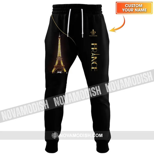 Unisex Pants - Custom Name Pants - Light Eiffel Tower France Jogger Pants S Pants
