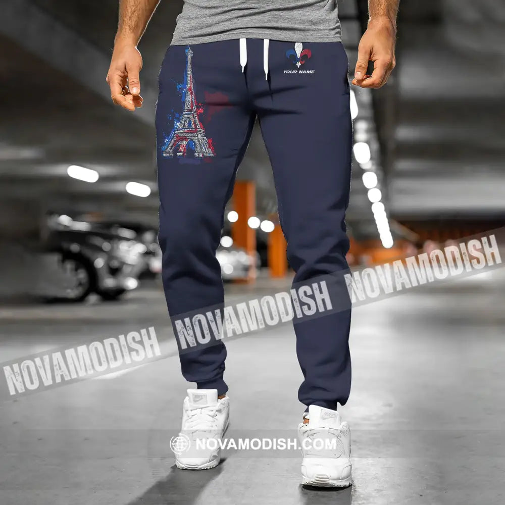 Unisex Pants - Custom Name Shirt - Eiffel Tower France Color Jogger Pants Pants