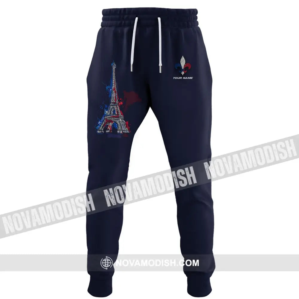 Unisex Pants - Custom Name Shirt - Eiffel Tower France Color Jogger Pants Pants