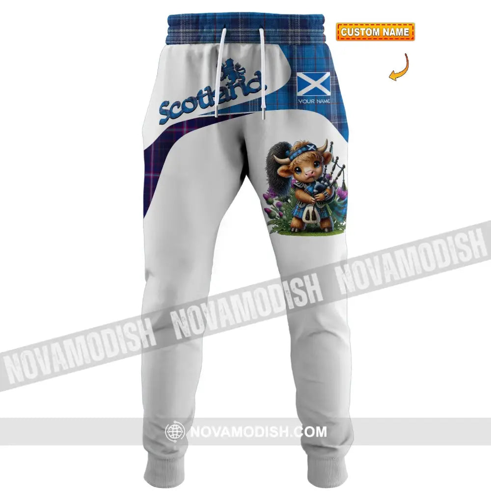 Unisex Pants - Custom Text Pants Scotland Highland Cow With Bagpipes Pants S Pants