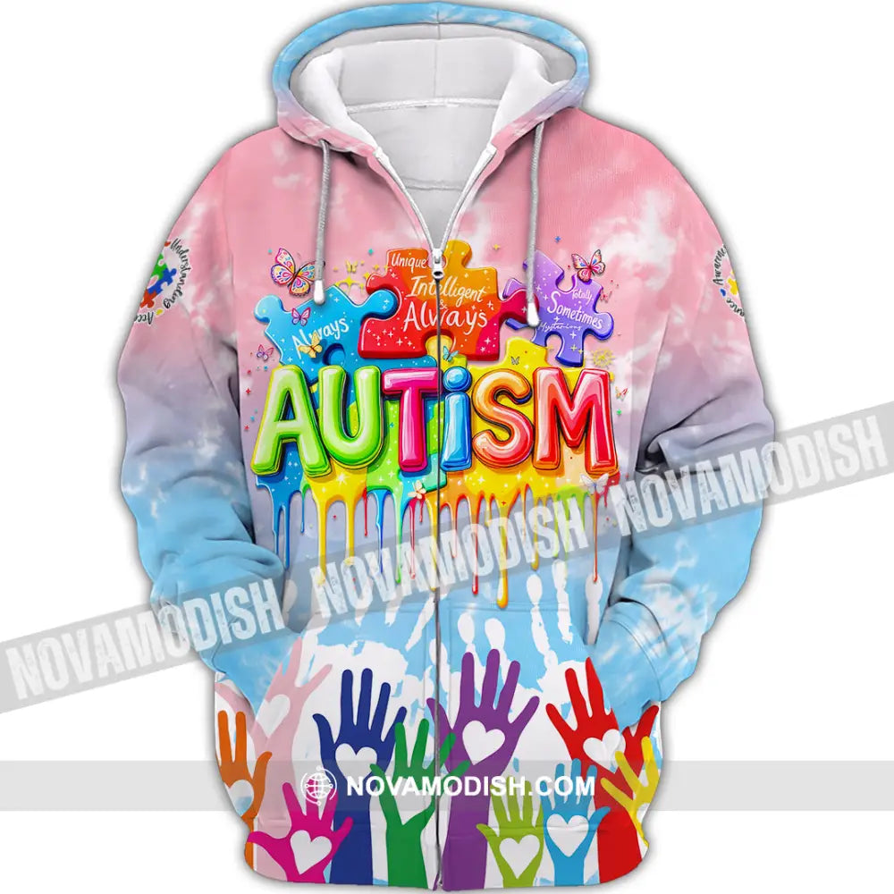 Unisex Shirt - Autism 3D Shirt Zipper Hoodie / S T-shirt
