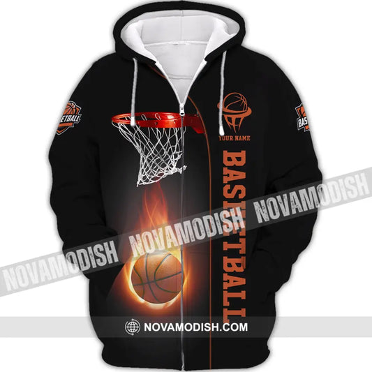 Unisex Shirt Basketball Custom Name T-Shirt Polo Gift For Player Zipper Hoodie / S