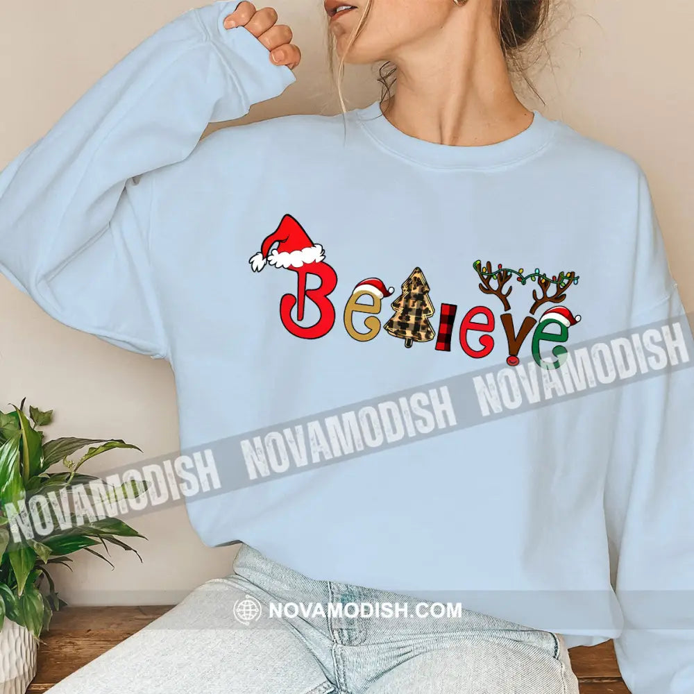 Unisex Shirt Believe Christmas Long Sleeve Sweater Gift For / Blue S T-Shirt