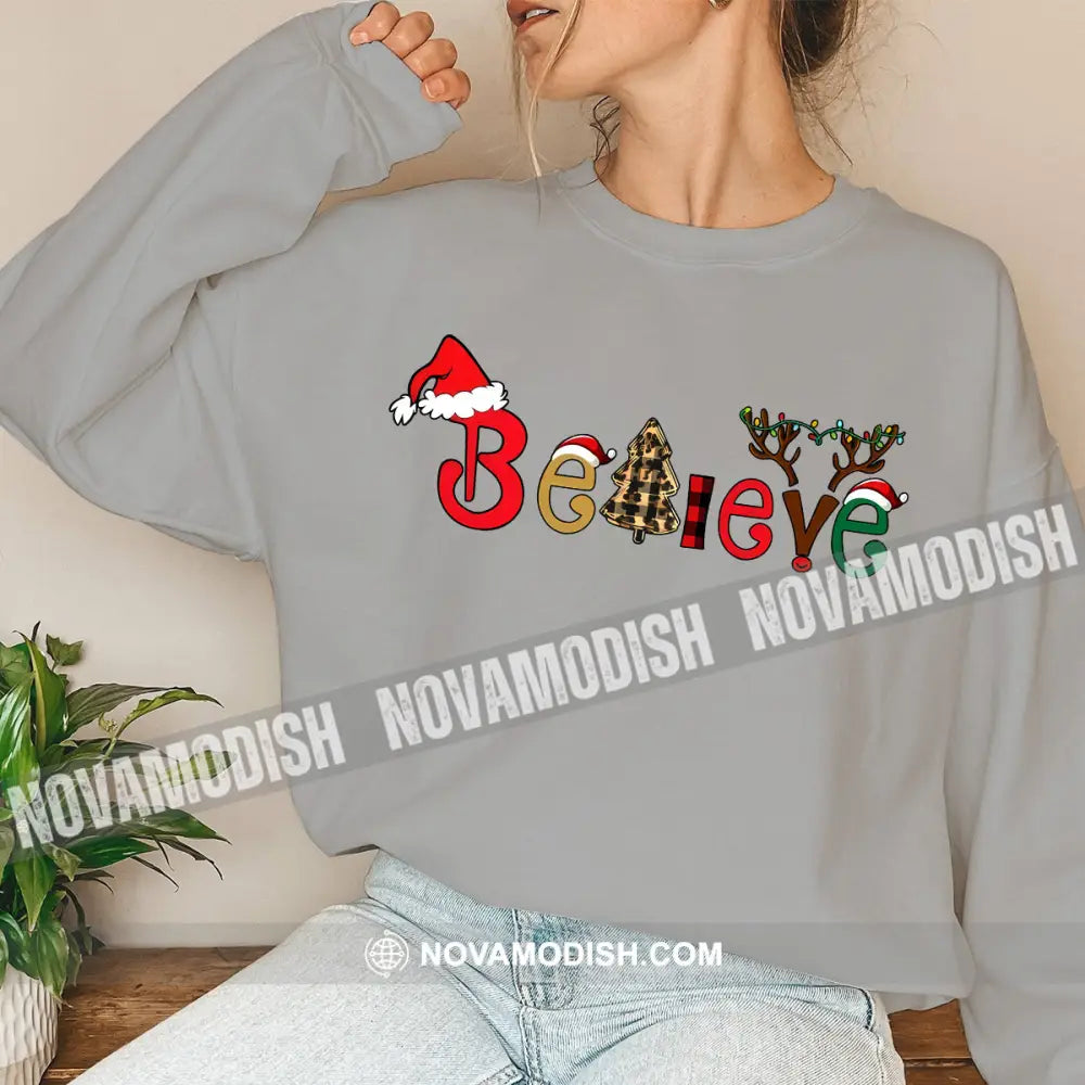 Unisex Shirt Believe Christmas Long Sleeve Sweater Gift For / Gray S T-Shirt