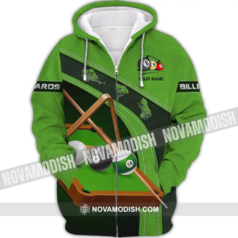 Unisex Shirt Billiards Green T-Shirt Table Polo For Lovers Zipper Hoodie / S