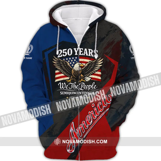 Unisex Shirt - Custom 250 Years America 3D Shirt Zipper Hoodie / S T-shirt