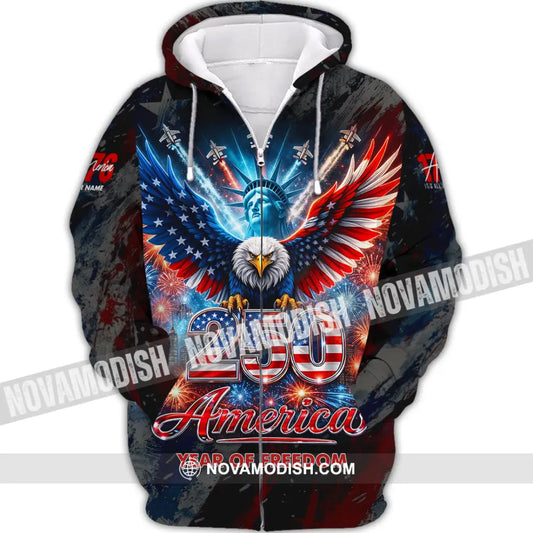 Unisex Shirt - Custom 250 Years America 3D Shirt Zipper Hoodie / S T-shirt
