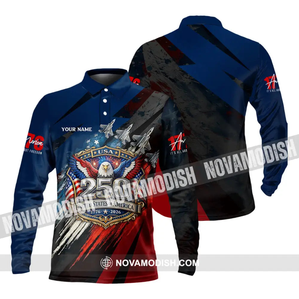 Unisex Shirt - Custom 250 Years Of United State Of America 3D Shirt Long Sleeve Polo / S T-shirt