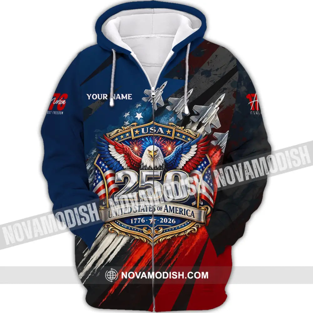 Unisex Shirt - Custom 250 Years Of United State Of America 3D Shirt Zipper Hoodie / S T-shirt