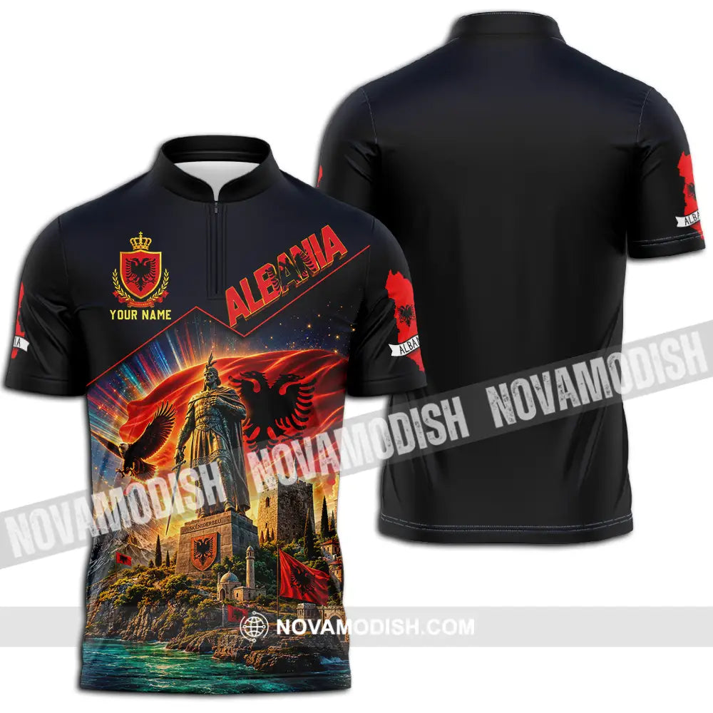 Unisex Shirt - Custom Albania Shirt - Zipper Polo Shirt / S - T-shirt