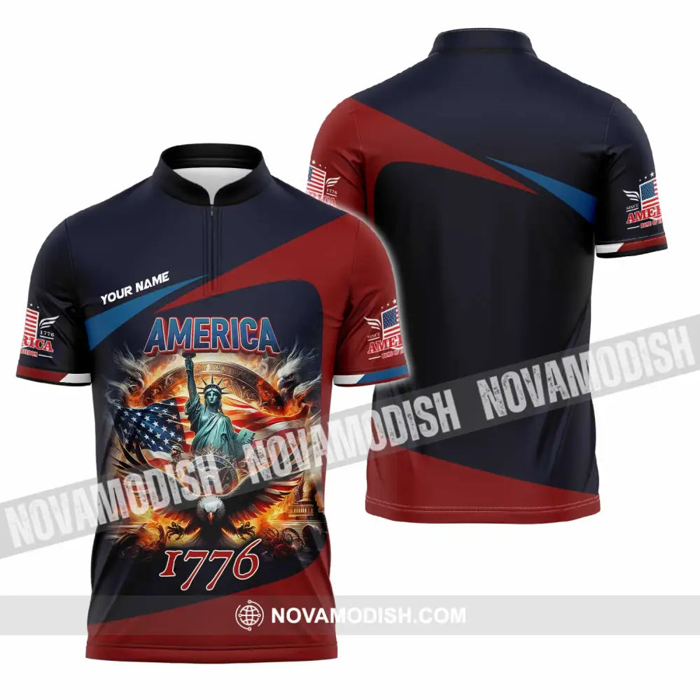 Unisex Shirt - Custom America 1776 Shirt Zipper Polo Shirt / S T-shirt