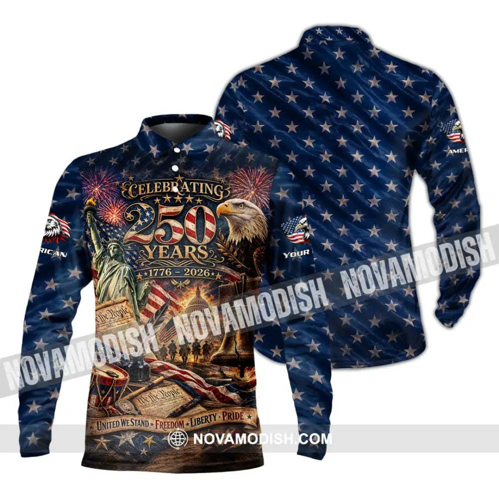 Unisex Shirt - Custom America 250 Years Shirt - Long Sleeve Polo / S - T-shirt