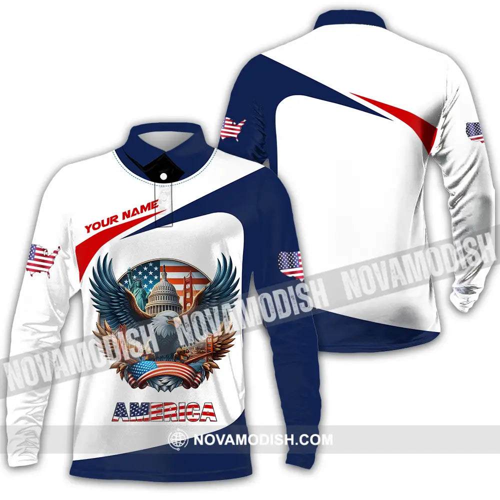Unisex Shirt - Custom America 3D Shirt Long Sleeve Polo / S T-shirt