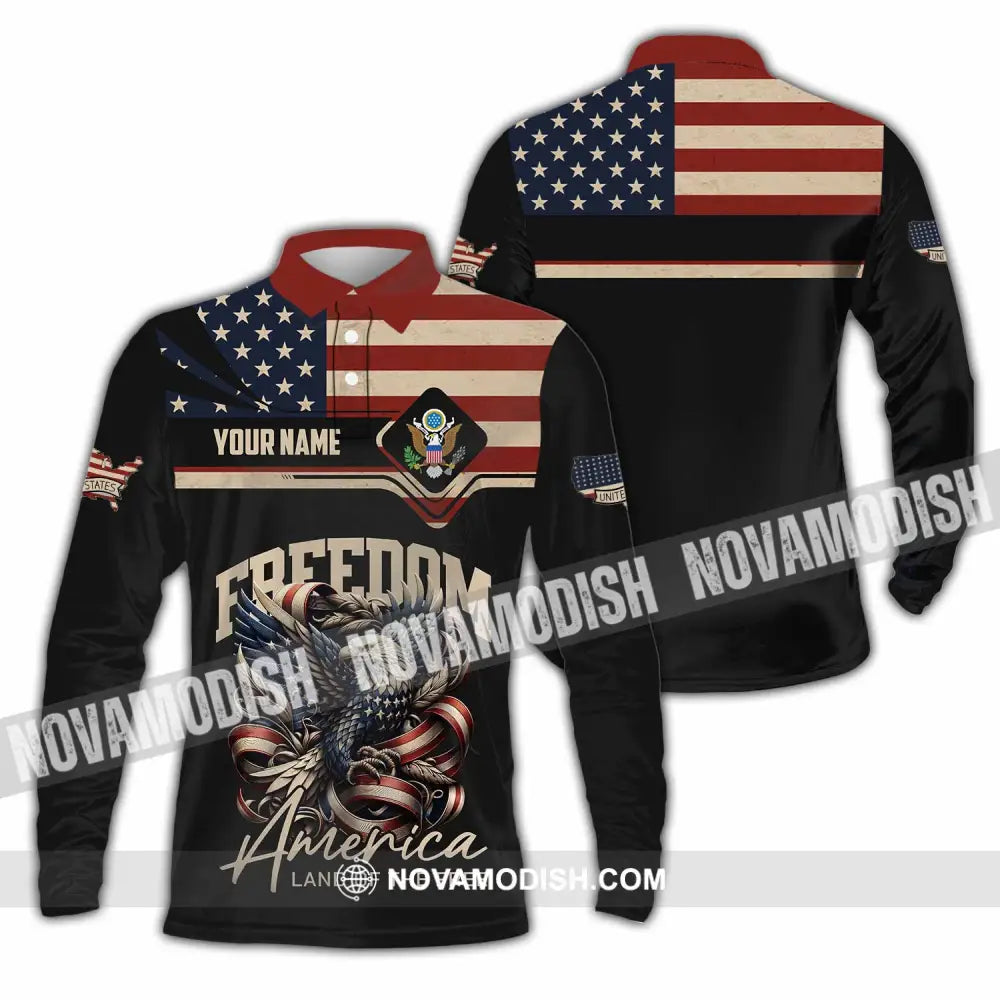 Unisex Shirt - Custom America Land Of The Free 3D Shirt Long Sleeve Polo / S T-shirt