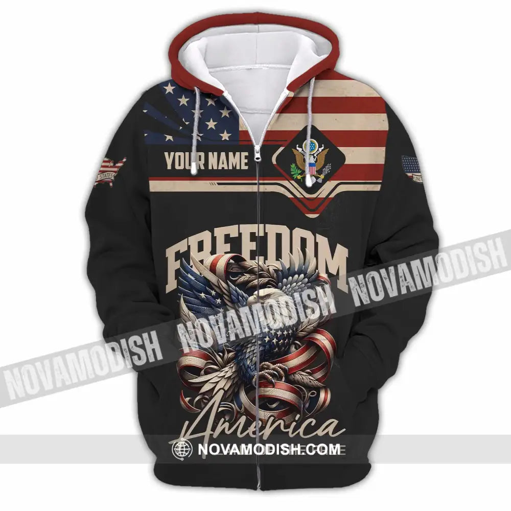Unisex Shirt - Custom America Land Of The Free 3D Shirt Zipper Hoodie / S T-shirt