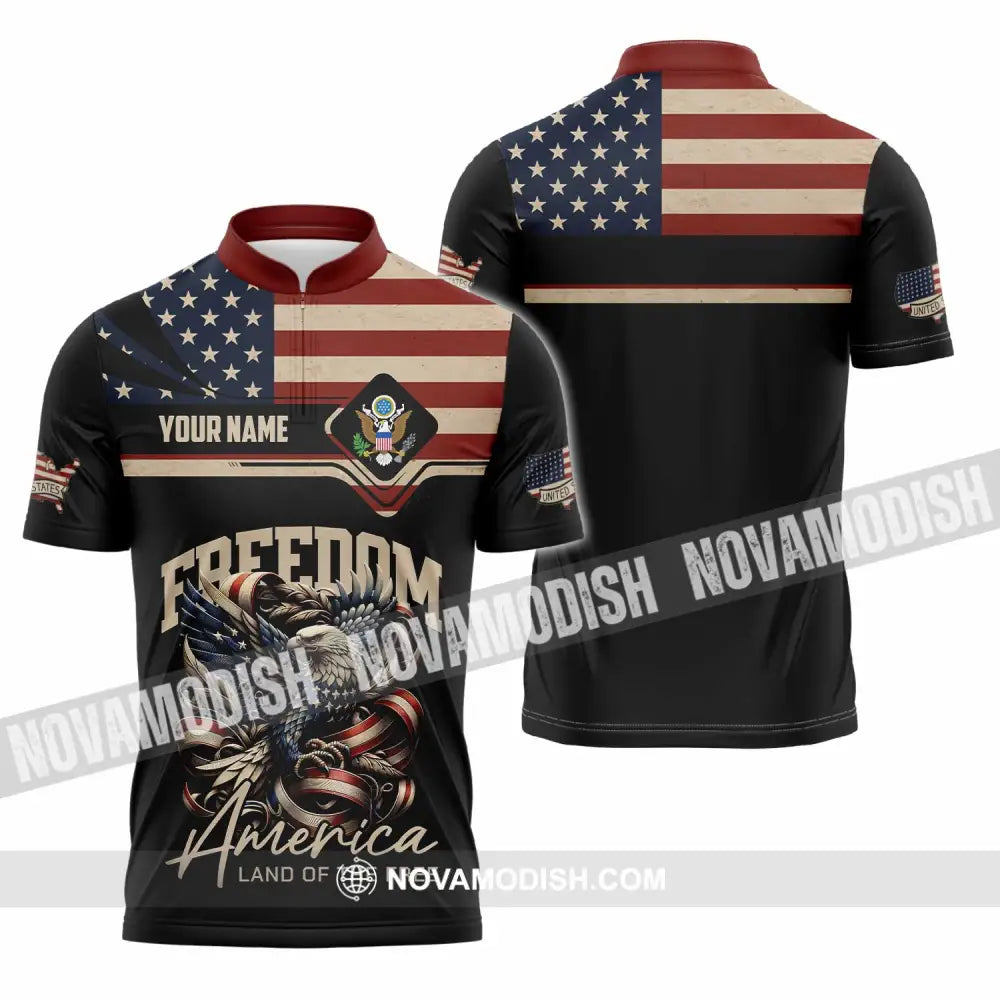 Unisex Shirt - Custom America Land Of The Free 3D Shirt Zipper Polo Shirt / S T-shirt