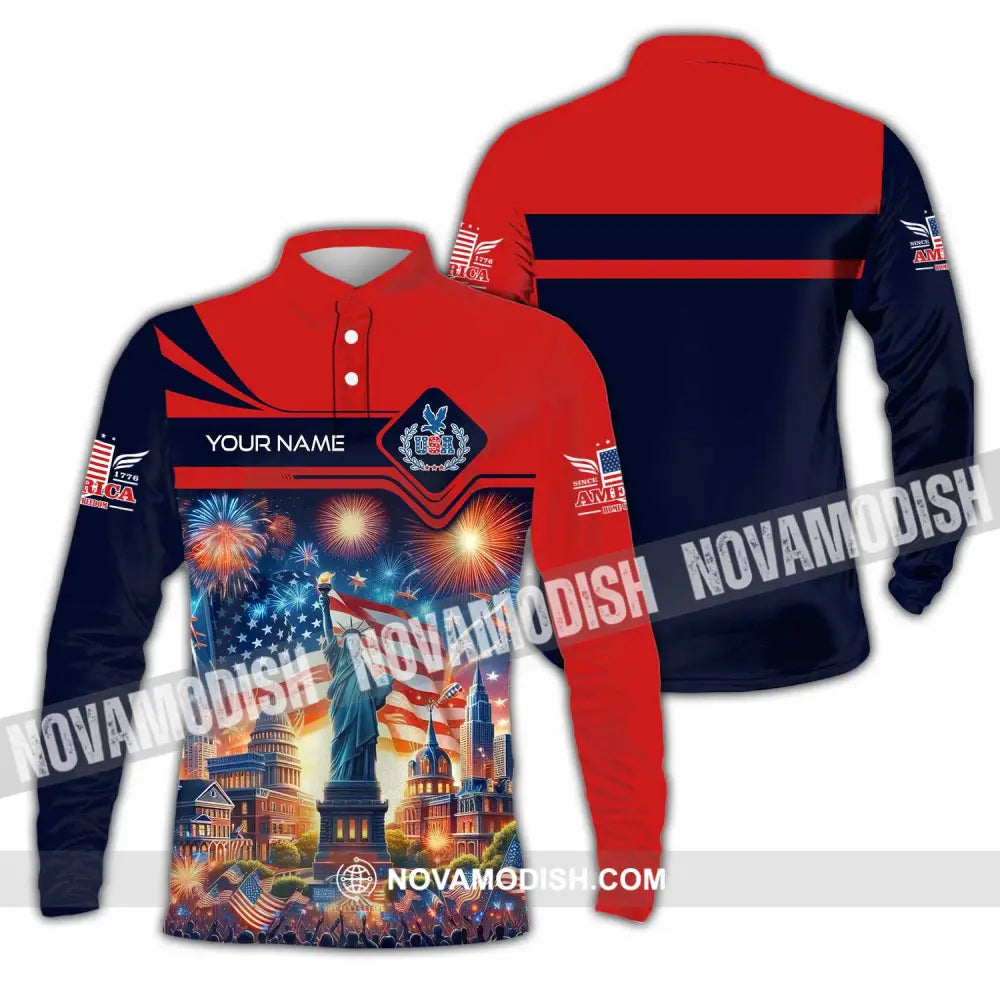 Unisex Shirt - Custom America Shirt Long Sleeve Polo / S T-shirt