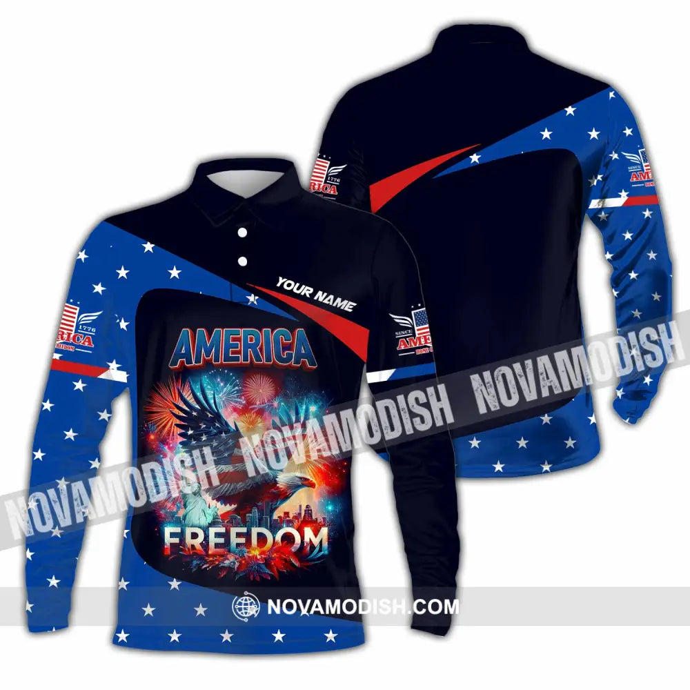 Unisex Shirt - Custom America Shirt Long Sleeve Polo / S T-shirt