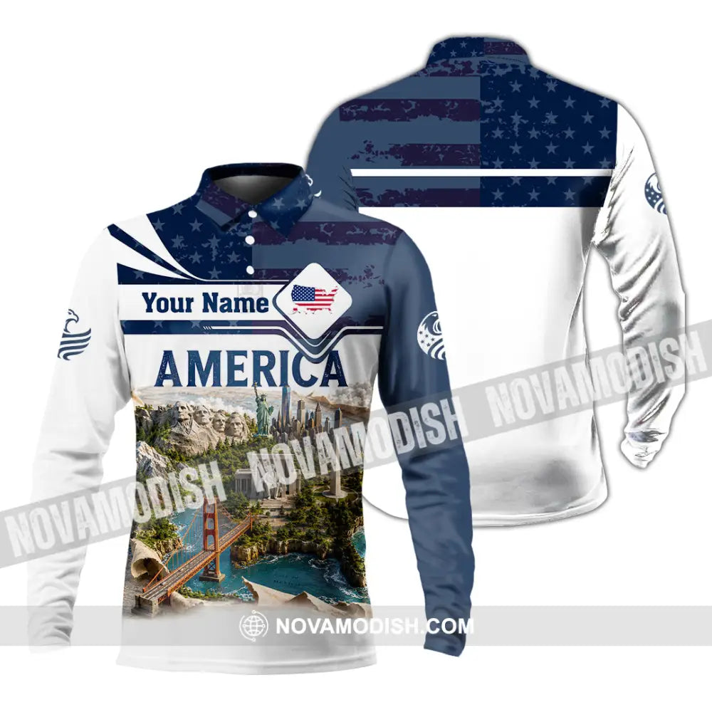 Unisex Shirt - Custom America Shirt - Long Sleeve Polo / S - T-shirt