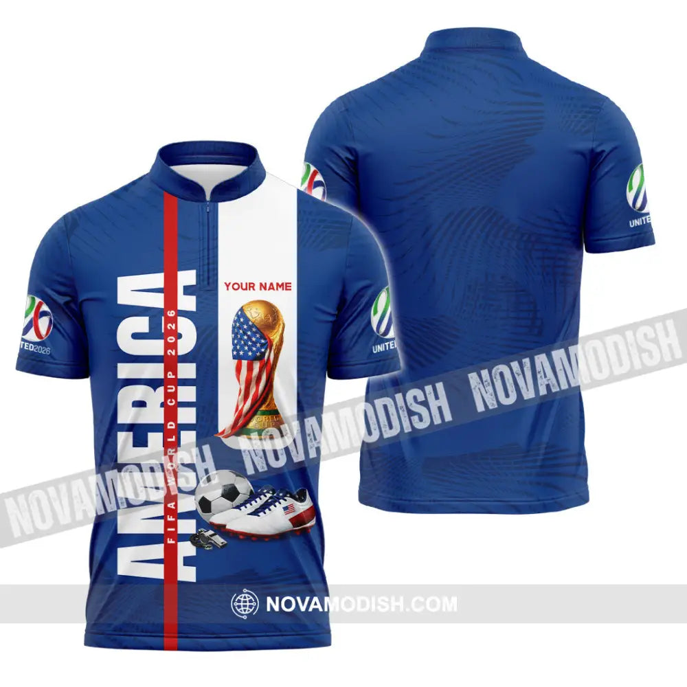 Unisex Shirt - Custom America World Cup 2026 3D Shirt Zipper Polo Shirt / S T-shirt