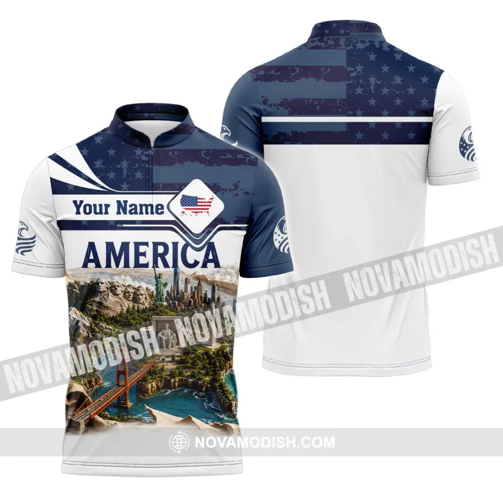 Unisex Shirt - Custom America Shirt - Zipper Polo Shirt / S - T-shirt