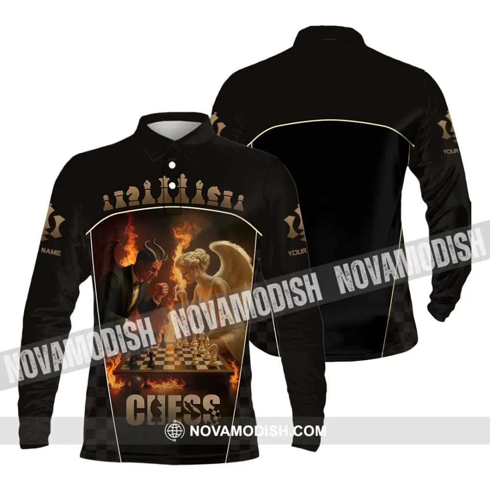 Unisex Shirt - Custom Angels & Demons Chess Shirt For Couple Long Sleeve Polo / S T-shirt